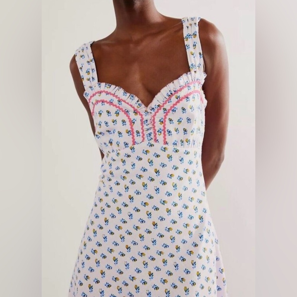 Free People Floral Midi Dress - White and Pink